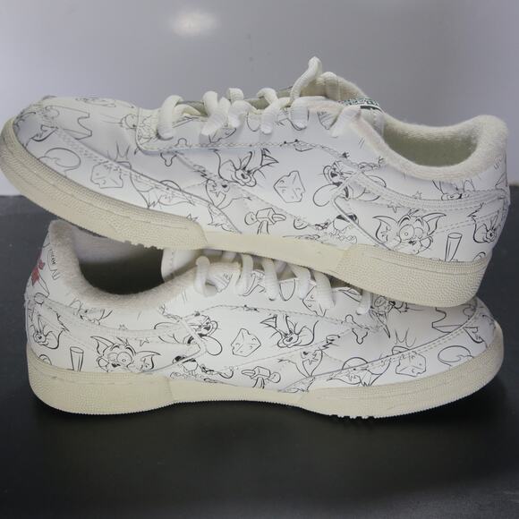 Youth Reebok Club C x Tom & Jerry Sz 6 Kids 006258 White Sketch Sneakers - Picture 4 of 8